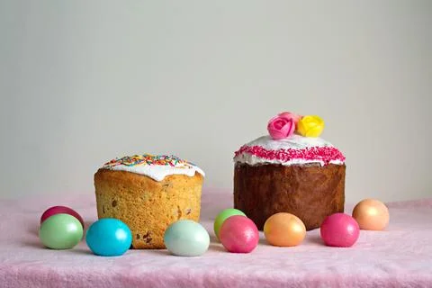 Traditional Slavic Easter cake decorated with sprinkles Stock Photos