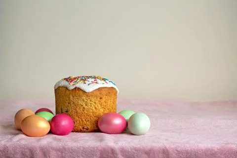 Traditional Slavic Easter cake decorated with sprinkles Stock Photos
