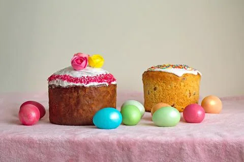 Traditional Slavic Easter cake decorated with sprinkles Stock Photos