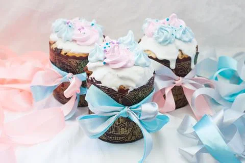Traditional slavic orthodox easter cake named kulich with white icing, mering Stock Photos