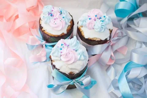 Traditional slavic orthodox easter cake named kulich with white icing, mering Stock Photos