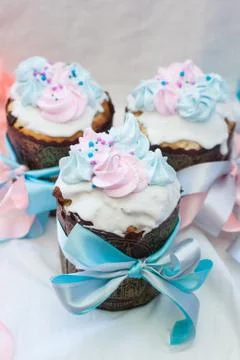 Traditional slavic orthodox easter cake named kulich with white icing, mering Stock Photos
