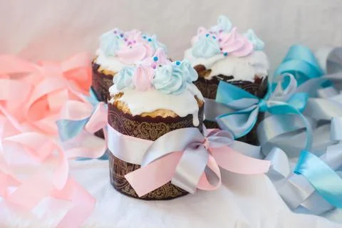 Traditional slavic orthodox easter cake named kulich with white icing, mering Stock Photos