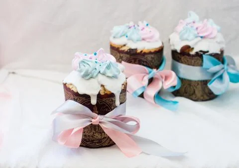 Traditional slavic orthodox easter cake named kulich with white icing, mering Stock Photos