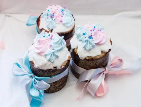 Traditional slavic orthodox easter cake named kulich with white icing, mering Stock Photos