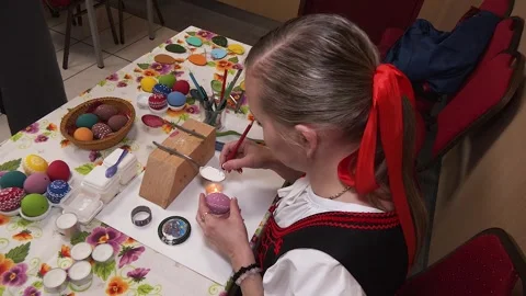 Traditional Slovak Easter Egg Artisan at Work Stock-Footage 342819851