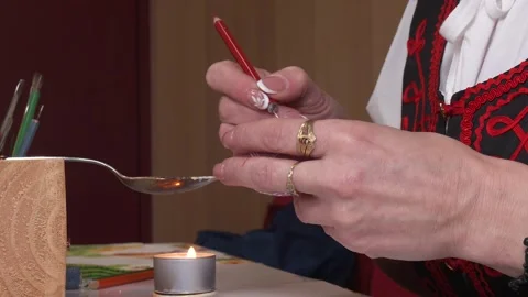 Traditional Slovak Easter Egg Decorating by Hand Stock-Footage 342819845