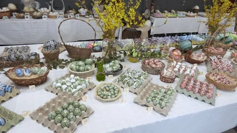 Traditional Slovak Easter Eggs Display Stock Footage 342819860