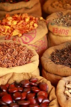 Traditional spices and dry fruits in local bazaar in india. Stock Photos