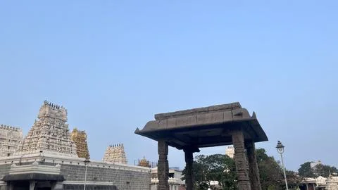 Traditional Stone Mandapam Structure Inside Kanchi Kamakshi Amman Temple Stock Photos