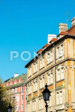 Traditional street view of old buildings in Munich, Bavaria, Germany Stock Photos
