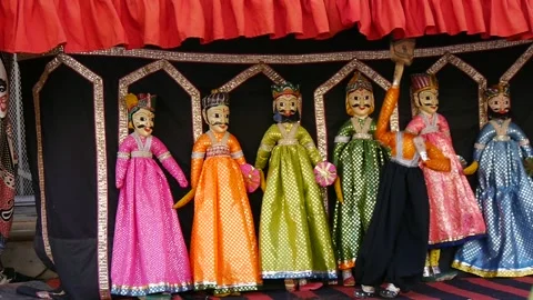 Traditional string puppet show, Rajasthan, northern India Stock Footage 209277024