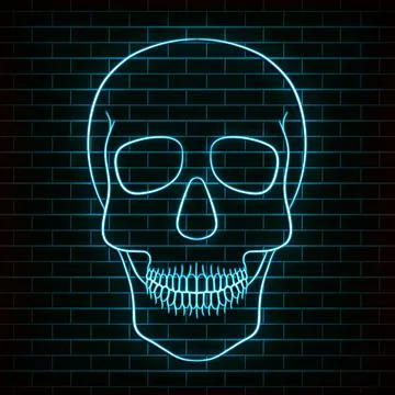 Traditional sugar skull. Element of design for the day of the dead. Neon light Illustrazione stock