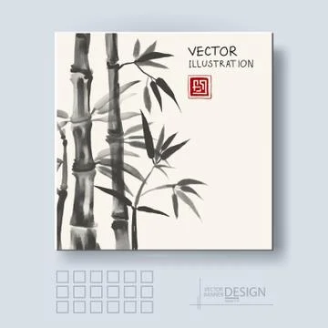 Traditional sumi-e background with bamboo. Stock Illustration