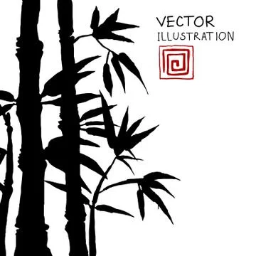 Traditional sumi-e background with bamboo. Stock Illustration