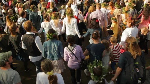 Traditional Swedish Midsummer Pole Dancing. Beautiful Traditional Midsummer Stock Footage 92707877