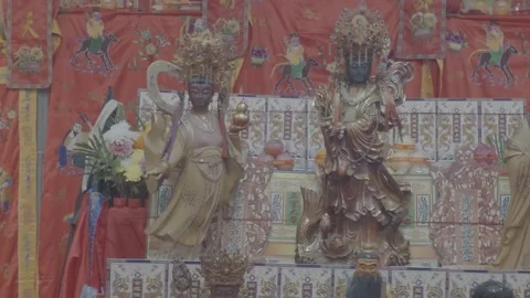 Traditional Taoist deity statues placed for the "Hungry Ghost Festival Video stock 344011024