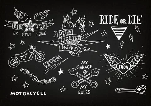 Traditional tattoo biker set 库存插图