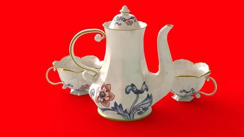 Traditional tea set with red background Stock Illustration