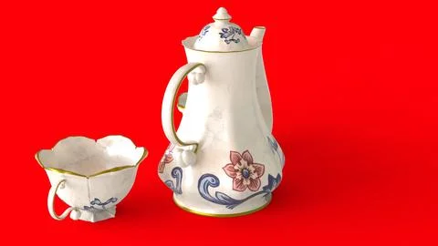 Traditional tea set with red background Stock Illustration