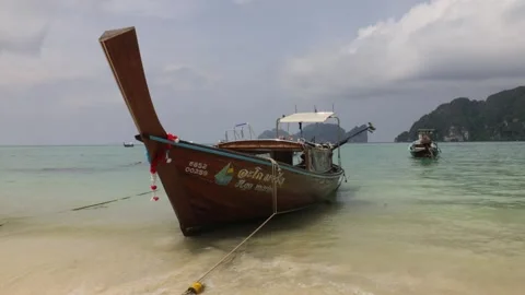 Traditional Thai Boat in Phi Phi Stock Footage 310305569