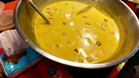 Traditional Thai Curry Paste And Coconut Curry Sauce At Street Food Stall Stock-Footage 329165861
