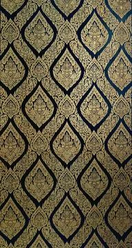 Traditional Thai golden pattern featuring angel figures on a dark background. Stock Illustration