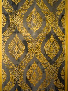 Traditional Thai golden pattern texture background on antique black lacquer Stock Photos