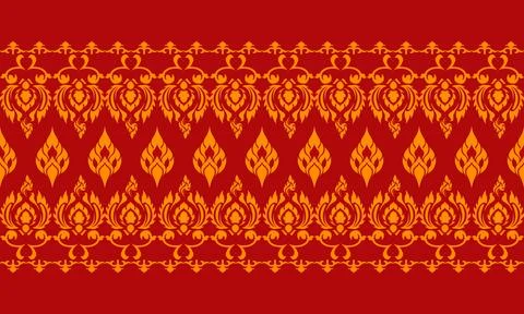 Traditional Thai Kanok Seamless Pattern in Red and Gold for Textile, Background 스톡 일러스트