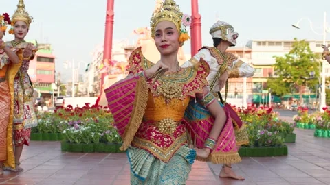 Traditional Thai Khon Dance Performance at Wat Suthat in Bangkok Stock Footage 336299011