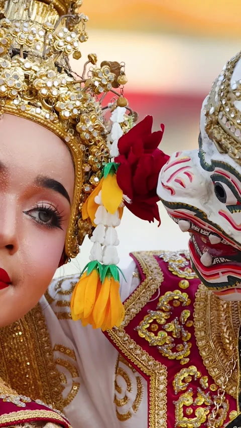 Traditional Thai Khon Dance Performance with Hanuman and Suphannamatcha Stock Footage 337866943