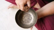 Traditional Tibetan Bronze Singing Bowl Yoga Meditation Zen Practice With Calm Stock Footage