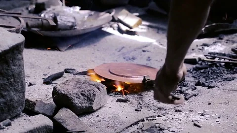 Traditional tinsmith work. Copper smith makes embossing artifacts from copper. D Stock Footage 76442842