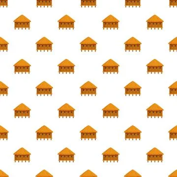 Traditional tropical huts repeating pattern on white background 스톡 일러스트