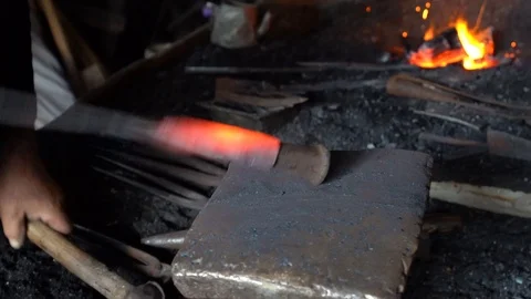 Traditional Turkish blacksmith iron worker at work. Stock Footage 122436962