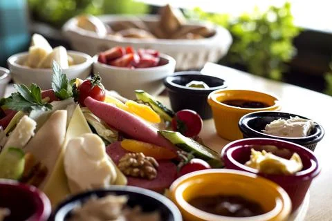 Traditional turkish breakfast Stock Photos