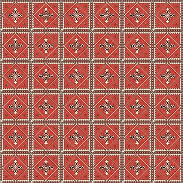 Traditional Turkish Seamless Pattern with Red Kilim Style Geometric Motifs .. Stock Illustration