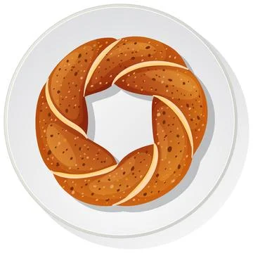 Traditional Turkish Simit Bread on White Plate Vector Stock Illustration
