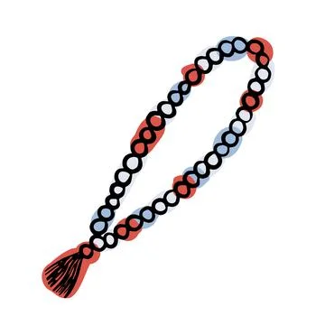 Traditional Turkish tespih with beads and tassel in red, black, and blue Illustrazione stock