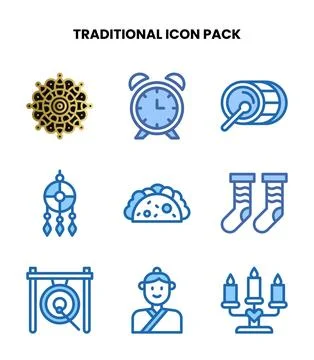 Traditional Two Colour Bundle Icons Pack Illustrazione stock