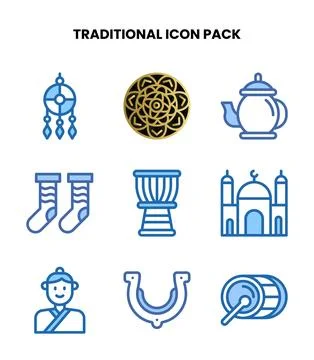 Traditional Two Colour Bundle Icons Pack Illustrazione stock