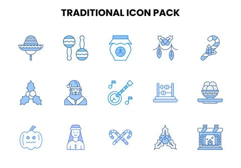 Traditional Two Colour Icons Pack Illustrazione stock