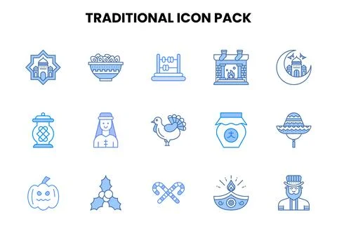 Traditional Two Colour Vector Icons Pack Stock Illustration