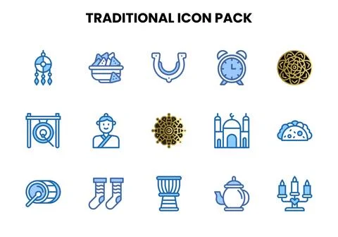 Traditional Two Colour Vector Icons Pack Stock Illustration