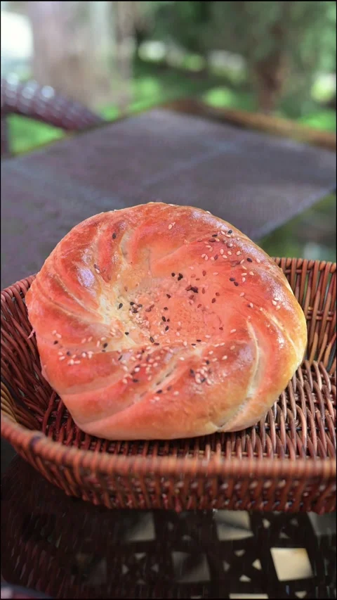 Traditional Uzbek Bread Lepeshka Close Up. Stock Footage 335395545