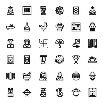 Traditional Vector Icon Collection with 36 High Resolution Bold Line Designs Stock Illustration