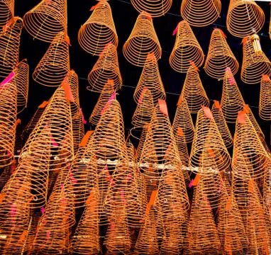 Traditional Vietnamese Buddhist Ritual Burning Hanging Incense Spirals Stock Photos