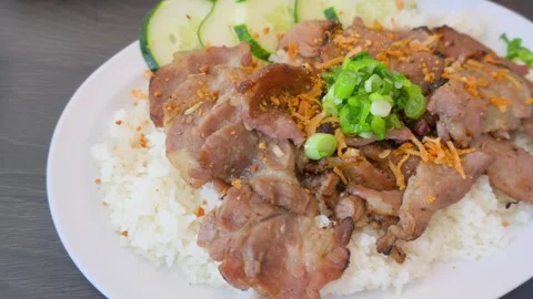 Traditional Vietnamese Dish Thin Slices of Pork and Rice Stock Footage 308998614