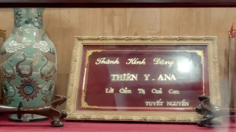 A traditional Vietnamese gold-leaf framed appreciation plaque (khanh vàng)  Stock Footage 340564581