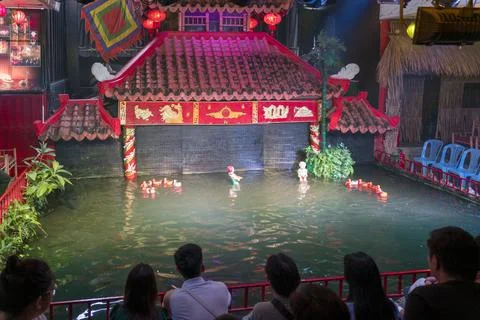Traditional Vietnamese performance water puppet theatre show in Hanoi, Water  Stock Photos